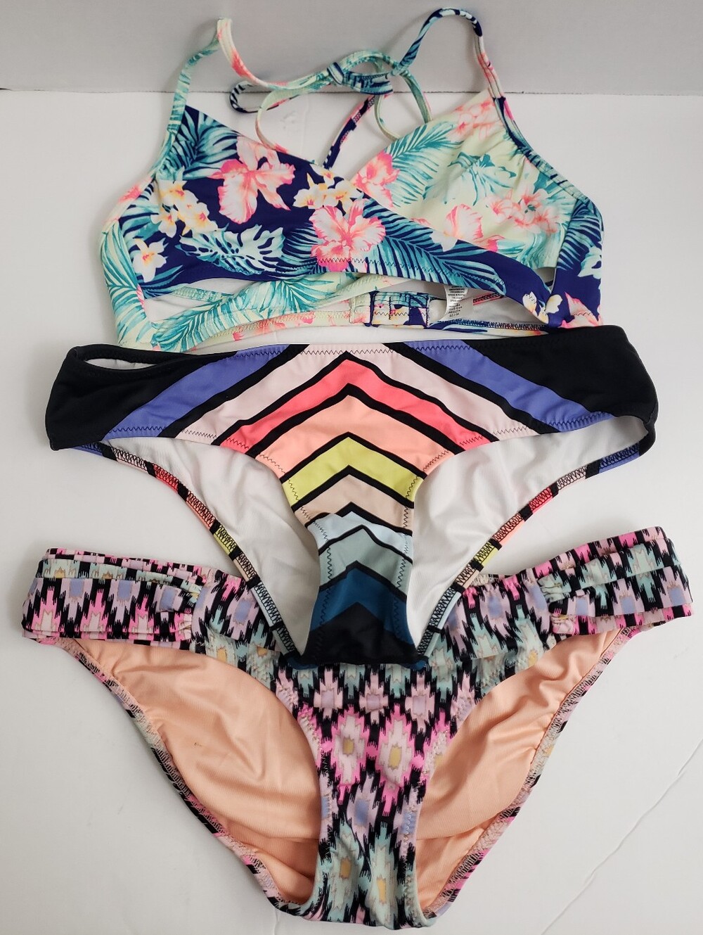 Lot Of 3 S VS Swim Seperates: 2 Geometric Print Bottoms & 1 Floral Print Top
